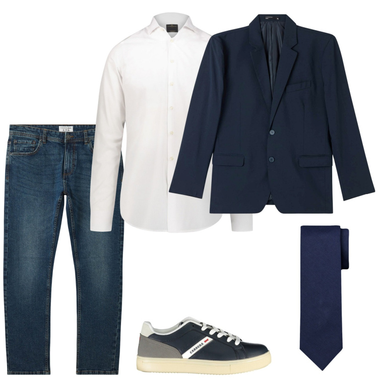 Outfit uomo - Casual chic. Stile Trendy per Serata speciale. Abbinamento con jeans, giacche, camicie, sneakers, cravatte.