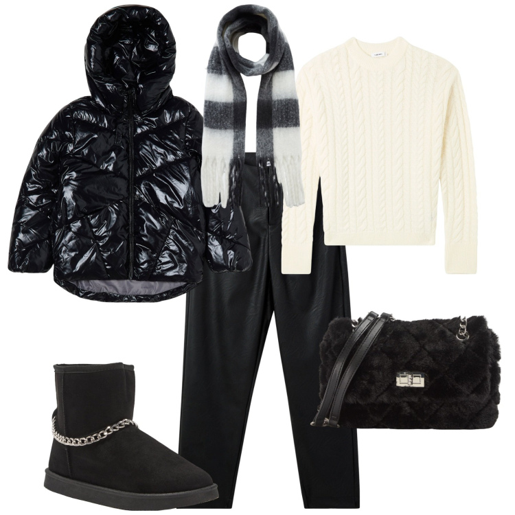 Outfit donna - Total look #2027090. Stile Rock per Serata fuori. Abbinamento con pantaloni chino, stivaletti, borse a spalla, blazer, sciarpe, maglieria.