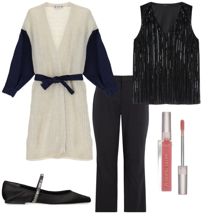 Outfit donna - Total look #2027092. Stile Chic per Serata fuori. Abbinamento con gloss, cardigans, pantaloni, ballerine, top.