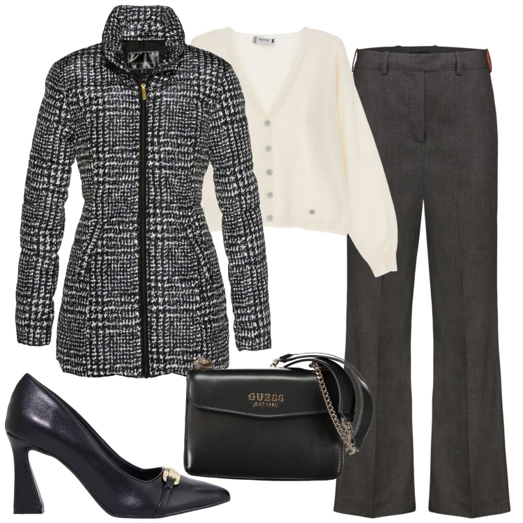 Outfit donna - Office. Stile Bon Ton per Ufficio. Abbinamento con giacche, cardigans, stivaletti, pantaloni, borse a spalla.