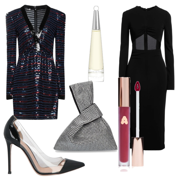 Outfit donna - L\'indecisione è femmina!!!. Stile Glamour per Serata fuori. Abbinamento con vestiti corti, décolleté, vestiti midi/longuette, profumi, rossetti, borse a mano.