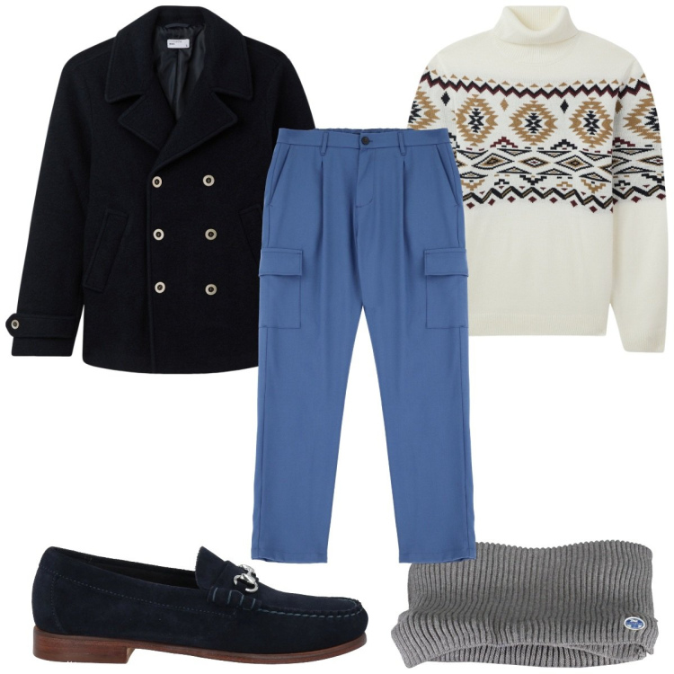 Outfit uomo - Total look #2027186. Stile Casual per Tutti i giorni. Abbinamento con scarpe stringate, maglieria, cappotti, pantaloni cargo, sciarpe.