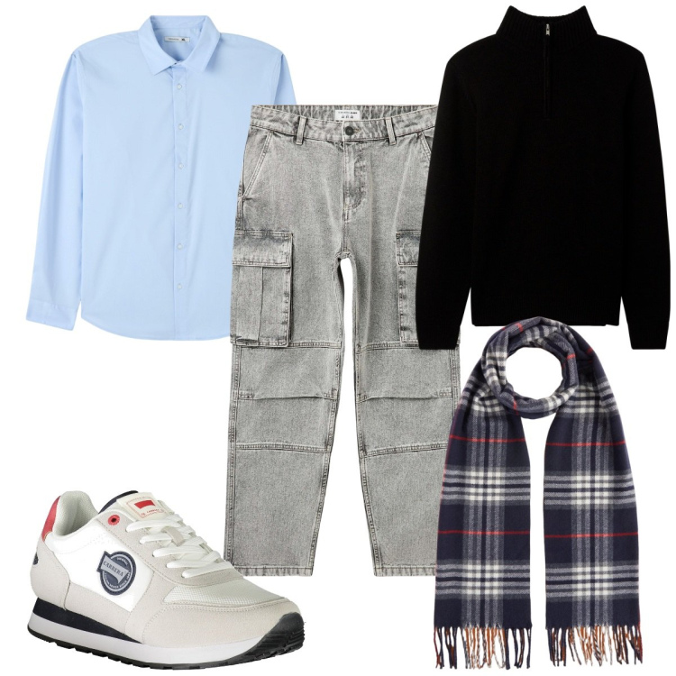 Outfit uomo - Total look #2027191. Stile Casual per Tutti i giorni. Abbinamento con camicie, jeans, maglieria, sneakers, sciarpe.