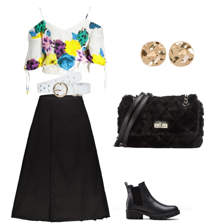 Outfit donna - Total look #2027201. Stile Casual per Tutti i giorni. Abbinamento con stivaletti chelsea, borse a spalla, cinture, gonne lunghe, vestiti corti, orecchini.