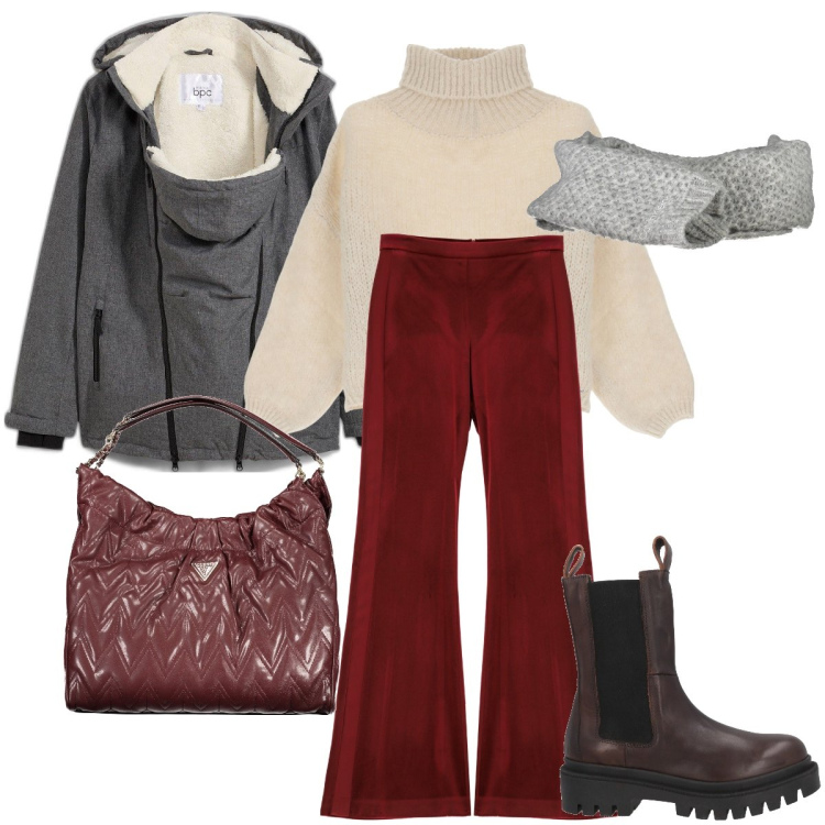 Outfit donna - Il pantalone a zampa. Stile Basic per Tutti i giorni. Abbinamento con blazer, stivaletti, maglieria, pantaloni, sciarpe, borse a spalla.