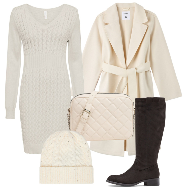 Outfit donna - Panna e moro. Stile Bon Ton per Tutti i giorni. Abbinamento con stivali, vestiti, cappotti, borse a tracolla, cappelli.