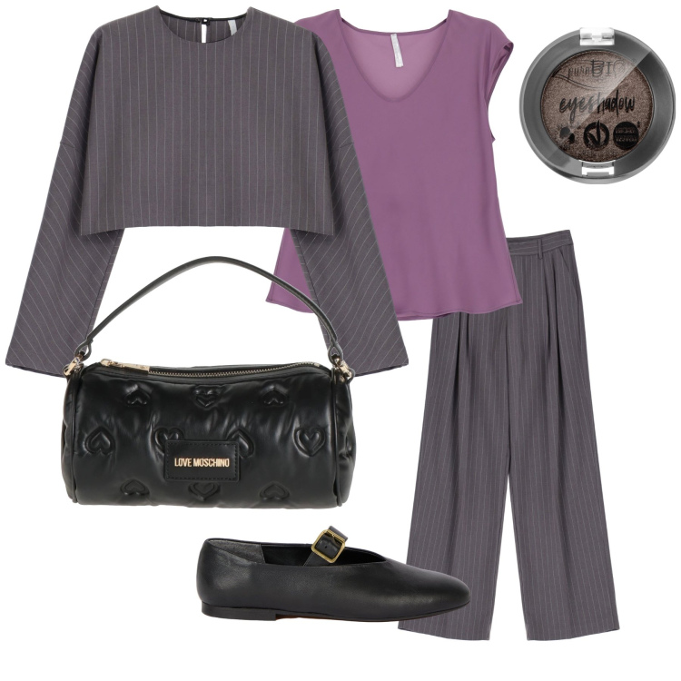 Outfit donna - Total look #2027318. Stile Bon Ton per Serata fuori. Abbinamento con borse a mano, ombretti, pantaloni a palazzo, maglieria, top, ballerine.