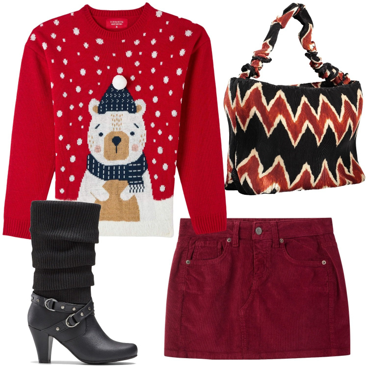 Outfit donna - Total look #2027328. Stile Sexy per Serata fuori. Abbinamento con stivali, maglieria, minigonne, borse a spalla.