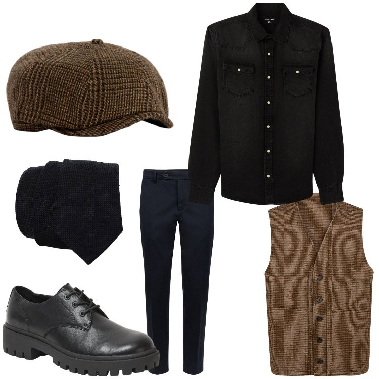 Outfit uomo - Dandy. Stile Business/Elegante per Serata speciale. Abbinamento con camicie, scarpe stringate, cravatte, gilet, cappelli, pantaloni chino.