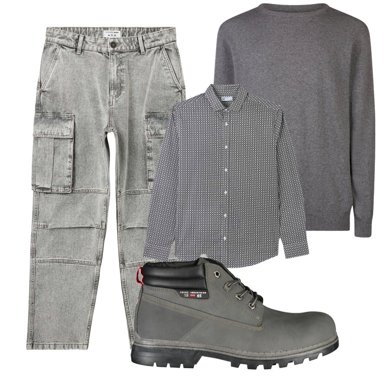 Outfit uomo - Grey for Christmas. Stile Casual per Tutti i giorni. Abbinamento con camicie, jeans, maglieria, stivali.