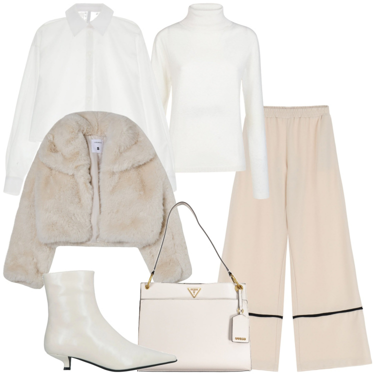 Outfit donna - Layaring nei toni chiari. Stile Casual chic per Serata fuori. Abbinamento con stivaletti, blazer, pantaloni, camicie, borse a spalla, maglieria.