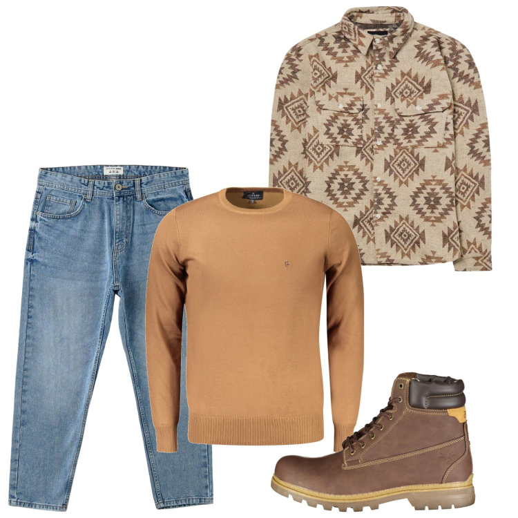 Outfit uomo - In jeans. Stile Casual per Tutti i giorni. Abbinamento con cappotti, jeans, stivali, maglieria.