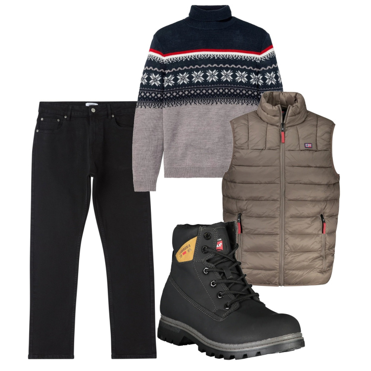Outfit uomo - Ben caldo. Stile Casual per Tutti i giorni. Abbinamento con maglieria, pantaloni, stivali, giacche.