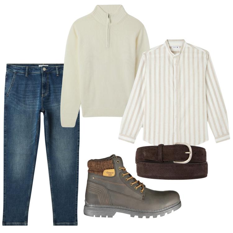 Outfit uomo - Zip panna. Stile Casual per Tutti i giorni. Abbinamento con camicie, maglieria, jeans, cinture, stivali.