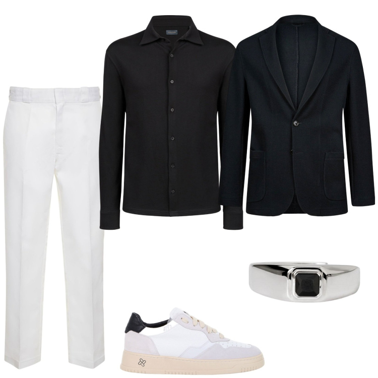 Outfit uomo - Elegante per lei. Stile Business/Elegante per Serata speciale. Abbinamento con anelli, sneakers, polo, giacche, pantaloni.