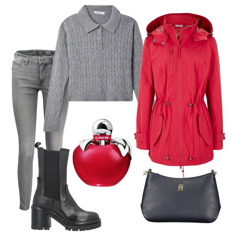 Outfit donna - Total look #2027581. Stile Casual per Tutti i giorni. Abbinamento con parka, stivaletti chelsea, profumi, polo, jeans, borse a tracolla.