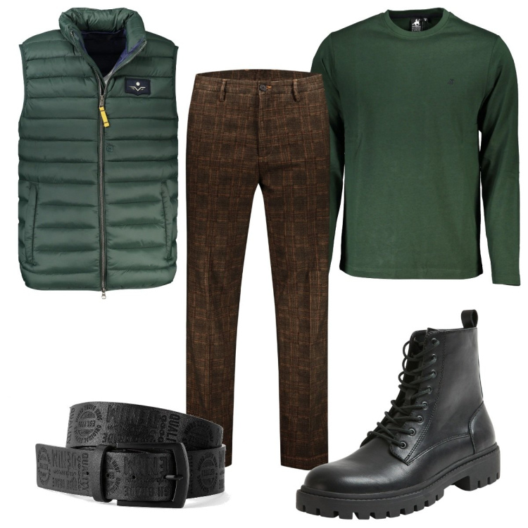 Outfit uomo - Total look #2027624. Stile Casual per Tutti i giorni. Abbinamento con cinture, anfibi, pantaloni, t-shirt, giacche.