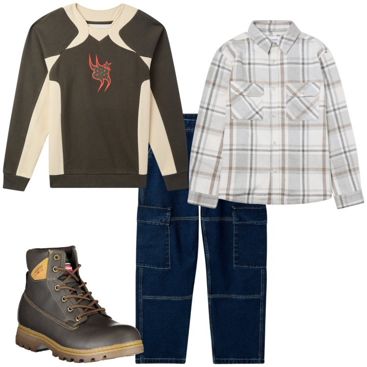 Outfit uomo - Total look #2027644. Stile Casual per Tutti i giorni. Abbinamento con jeans, felpe, cappotti, stivali.
