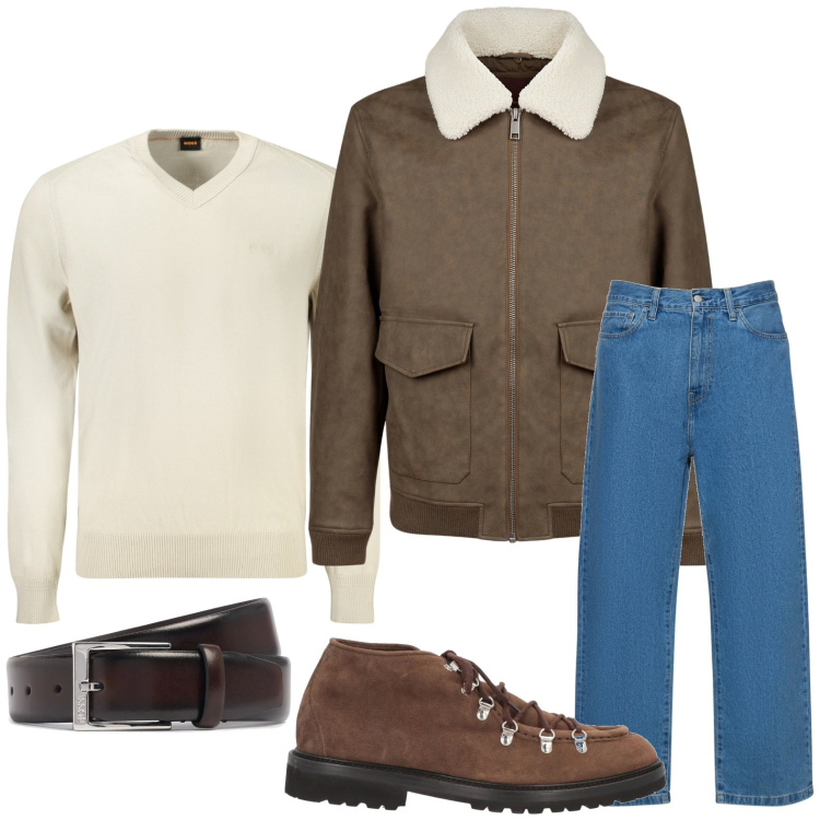 Outfit uomo - Dettagli in pelle. Stile Trendy per Tutti i giorni. Abbinamento con stivali e stivaletti, giacche, pantaloni, cinture, maglieria.