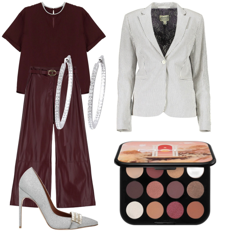 Outfit donna - Mac. Stile Glamour per Serata fuori. Abbinamento con décolleté, ombretti, orecchini, pantaloni, t-shirt, blazer.