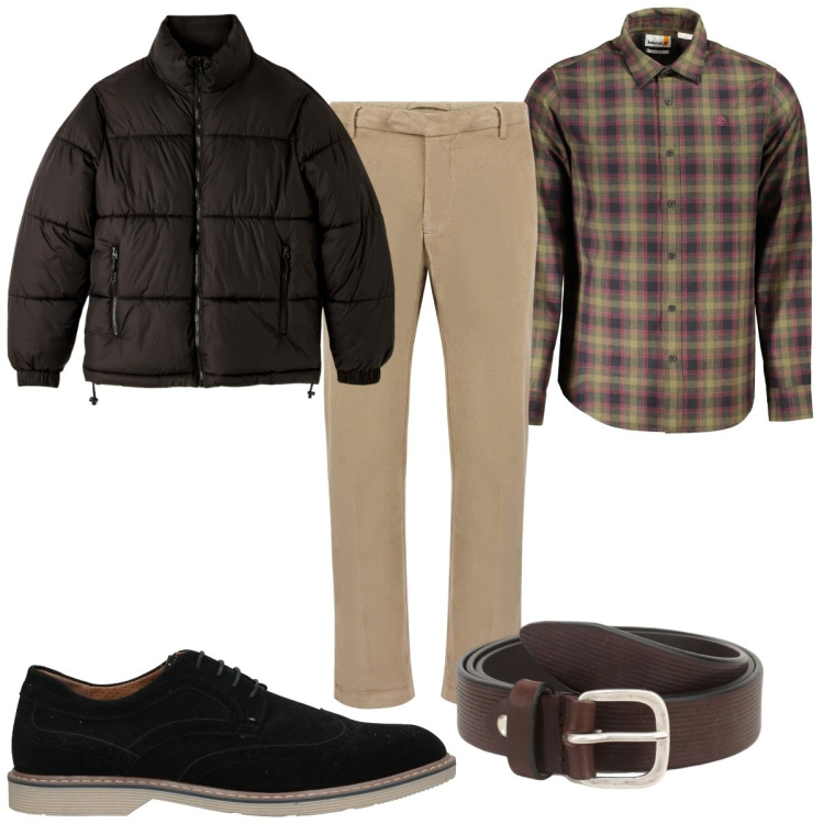 Outfit uomo - Total look #2027667. Stile Casual per Tutti i giorni. Abbinamento con scarpe stringate, piumini, cinture, pantaloni, camicie.