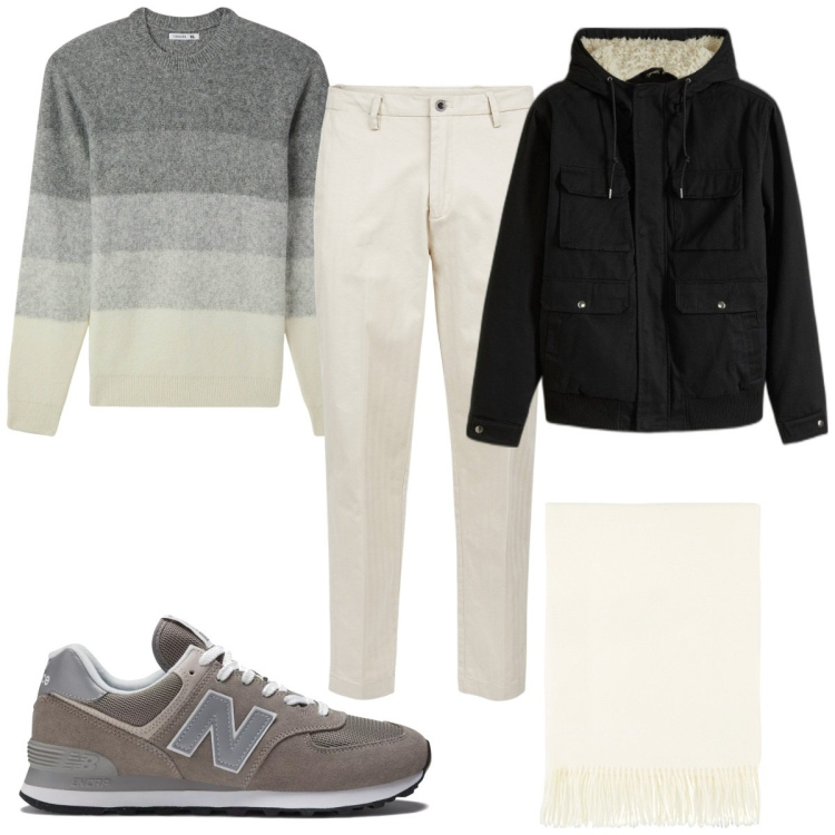 Outfit uomo - Total look #2027671. Stile Casual per Tutti i giorni. Abbinamento con piumini, maglieria, sneakers, sciarpe, pantaloni.