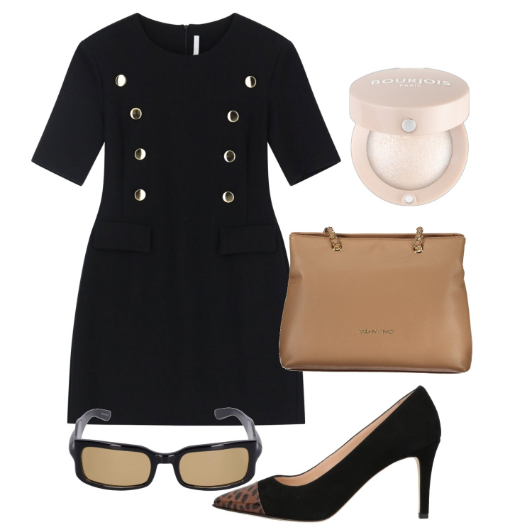 Outfit donna - Riunione di ufficio. Stile Bon Ton per Ufficio. Abbinamento con décolleté, ombretti, vestiti corti, occhiali da sole, borse a spalla.
