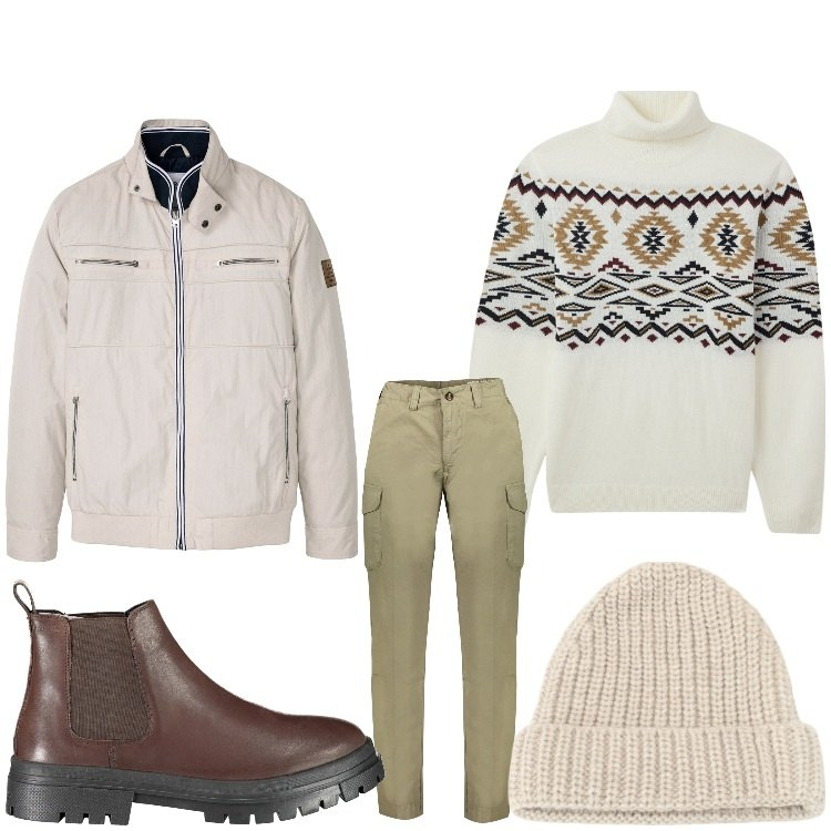 Outfit uomo - Feste in morbidezza. Stile Casual per Tutti i giorni. Abbinamento con giacche, maglieria, berretti, stivali, pantaloni.