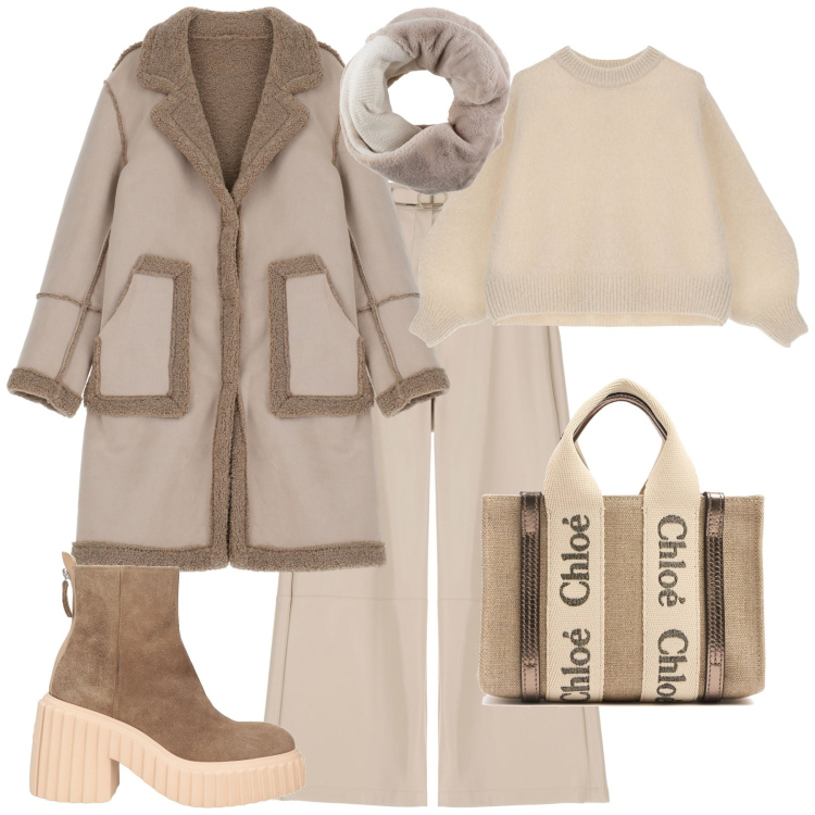 Outfit donna - Total look #2027834. Stile Trendy per Tutti i giorni. Abbinamento con sciarpe, stivaletti, cappotti, pullovers, pantaloni, borse a mano.