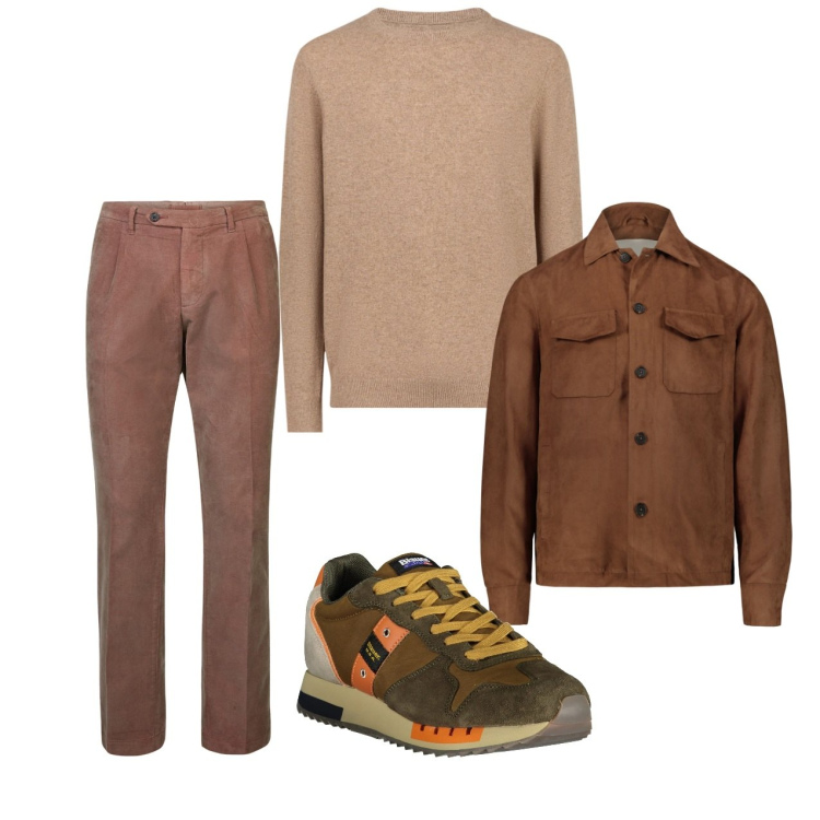 Outfit uomo - Marrone. Stile Casual per Tutti i giorni. Abbinamento con giacche, pantaloni, sneakers, maglieria.