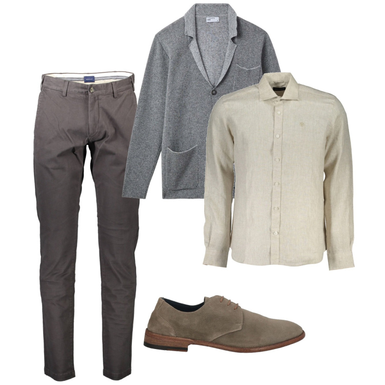 Outfit uomo - Il cardigan grigio. Stile Casual per Tutti i giorni. Abbinamento con scarpe stringate, giacche, pantaloni, camicie.