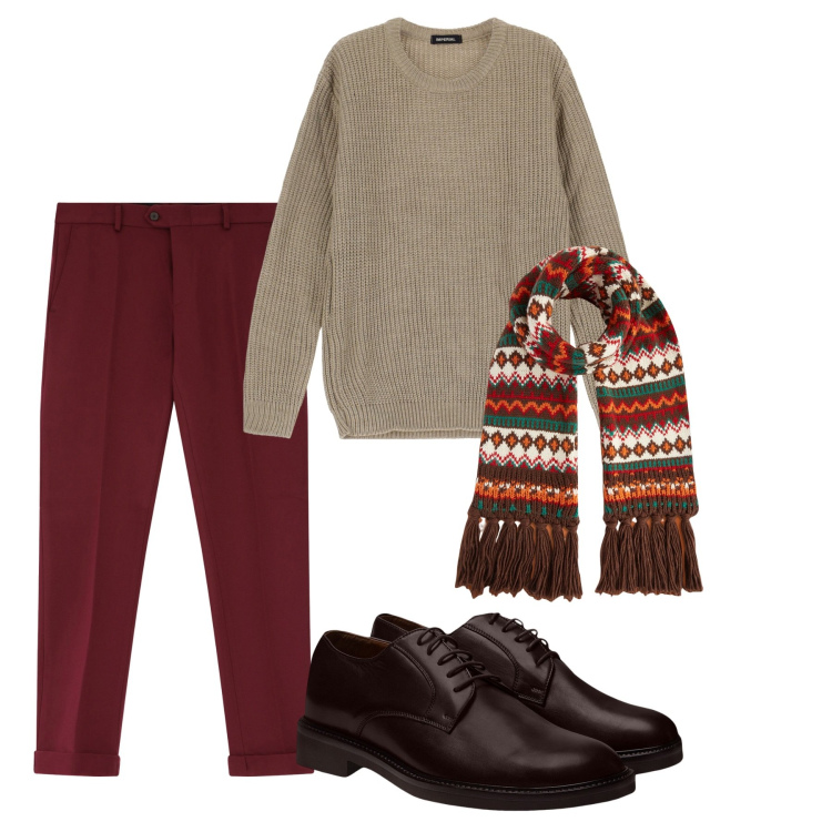 Outfit uomo - Tra amici. Stile Casual per Tutti i giorni. Abbinamento con pantaloni, maglieria, scarpe stringate, sciarpe.