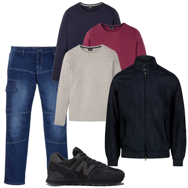 Outfit uomo - Tris. Stile Casual per Tutti i giorni. Abbinamento con maglieria, jeans dritti, sneakers, giacche.