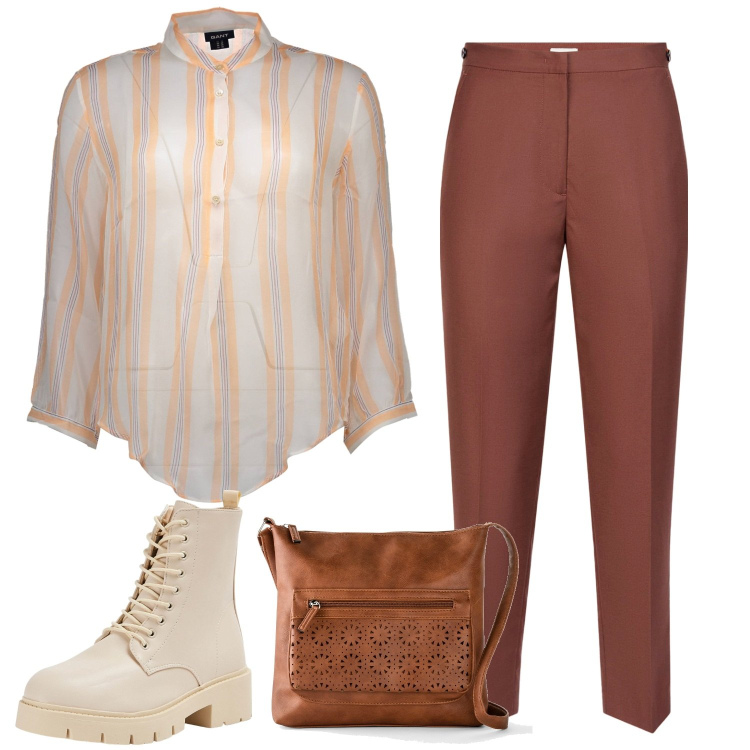 Outfit donna - Total look #2027941. Stile Casual chic per Ufficio. Abbinamento con borse a tracolla, anfibi, camicie, pantaloni.