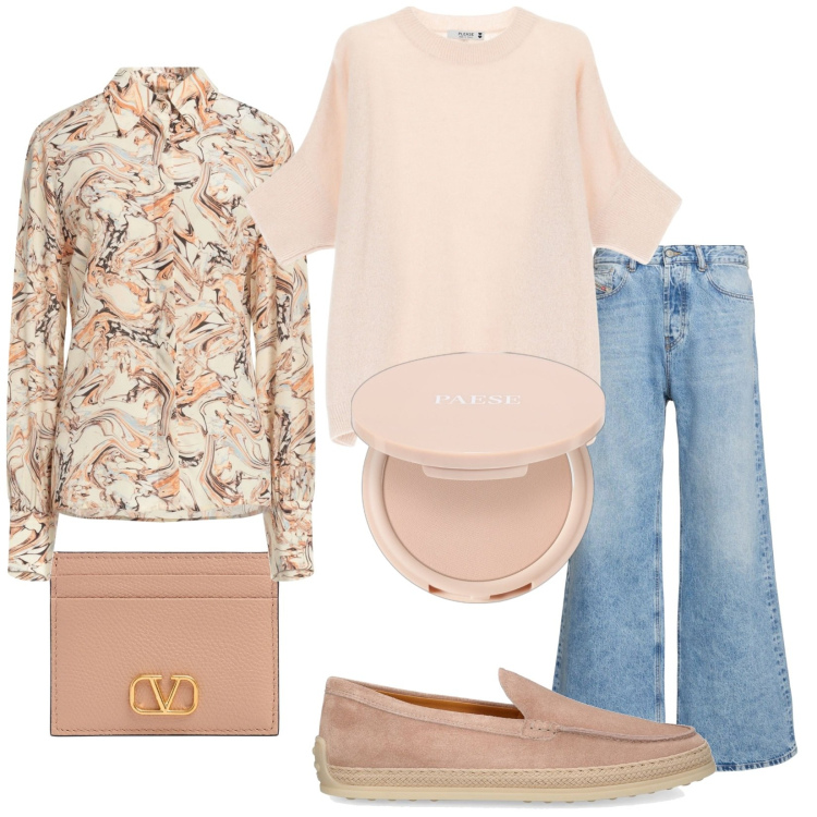 Outfit donna - Total look #2027991. Stile Casual chic per Tutti i giorni. Abbinamento con camicie, ciprie, maglieria, portafogli, jeans, mocassini.