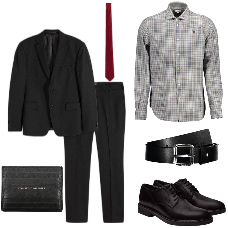 Outfit uomo - In ufficio. Stile Business/Elegante per Ufficio. Abbinamento con abiti, scarpe stringate, camicie, cinture, portafogli.