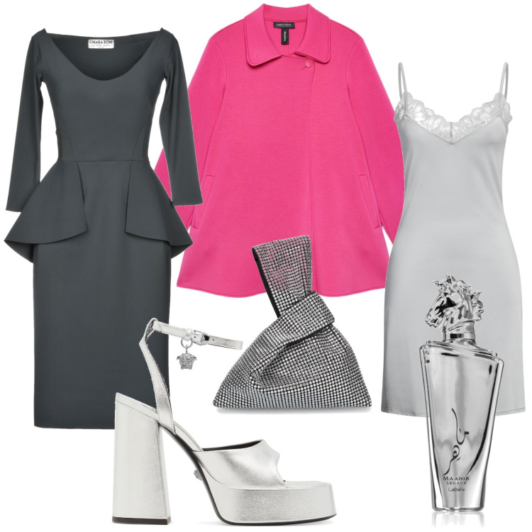Outfit donna - Il cappotto fuxia. Stile Basic per Serata fuori. Abbinamento con vestiti midi/longuette, sottovesti, profumi, cappotti, borse a mano, sandali in pelle.