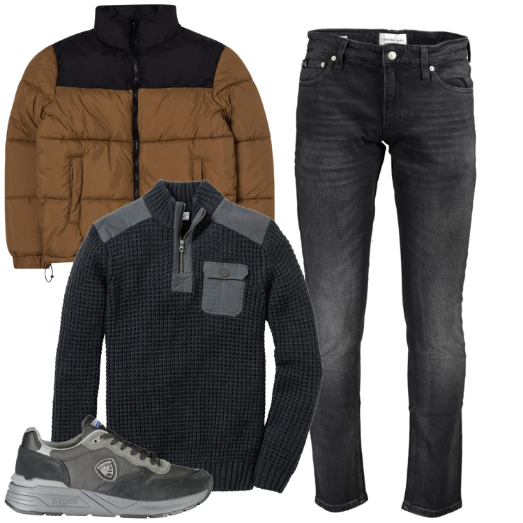 Outfit uomo - Total look #2028099. Stile Casual per Tutti i giorni. Abbinamento con maglieria, giacche, sneakers, jeans slim fit.