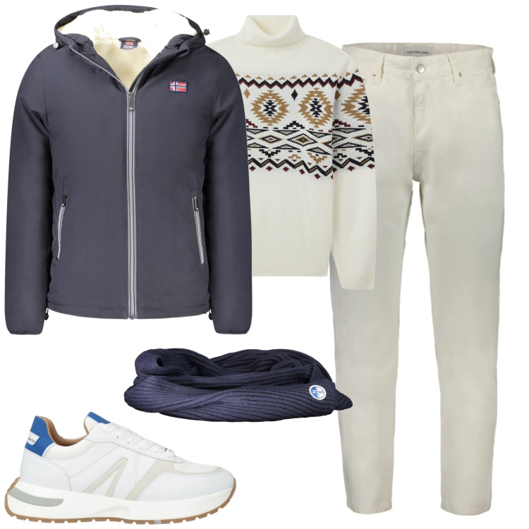 Outfit uomo - Total look #2028101. Stile Urban per Tutti i giorni. Abbinamento con sneakers, maglieria, jeans, giacche, sciarpe.