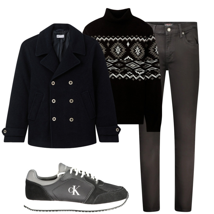 Outfit uomo - Total look #2028116. Stile Urban per Tutti i giorni. Abbinamento con cappotti, maglieria, sneakers, jeans skinny.