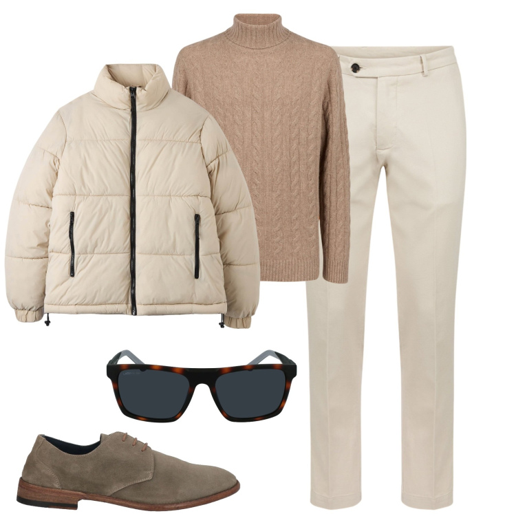 Outfit uomo - Total look #2028136. Stile Urban per Tutti i giorni. Abbinamento con scarpe stringate, piumini, pantaloni, maglieria, occhiali da sole.
