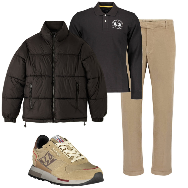 Outfit uomo - Total look #2028148. Stile Casual per Tutti i giorni. Abbinamento con piumini, pantaloni, sneakers, polo.
