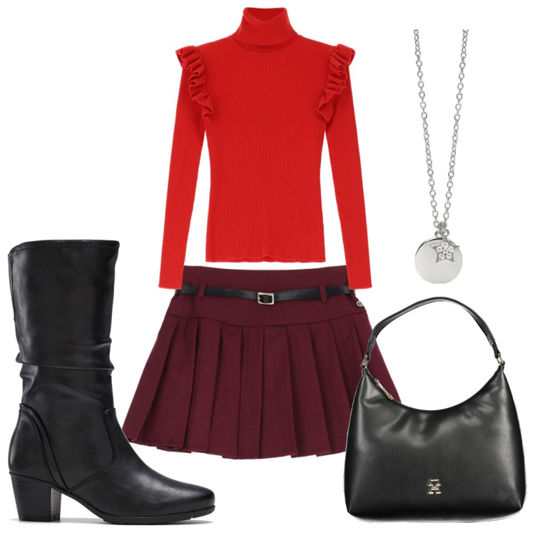 Outfit donna - Total look #2028217. Stile Trendy per Serata fuori. Abbinamento con stivali, ciondoli, minigonne, maglieria, borse a spalla.