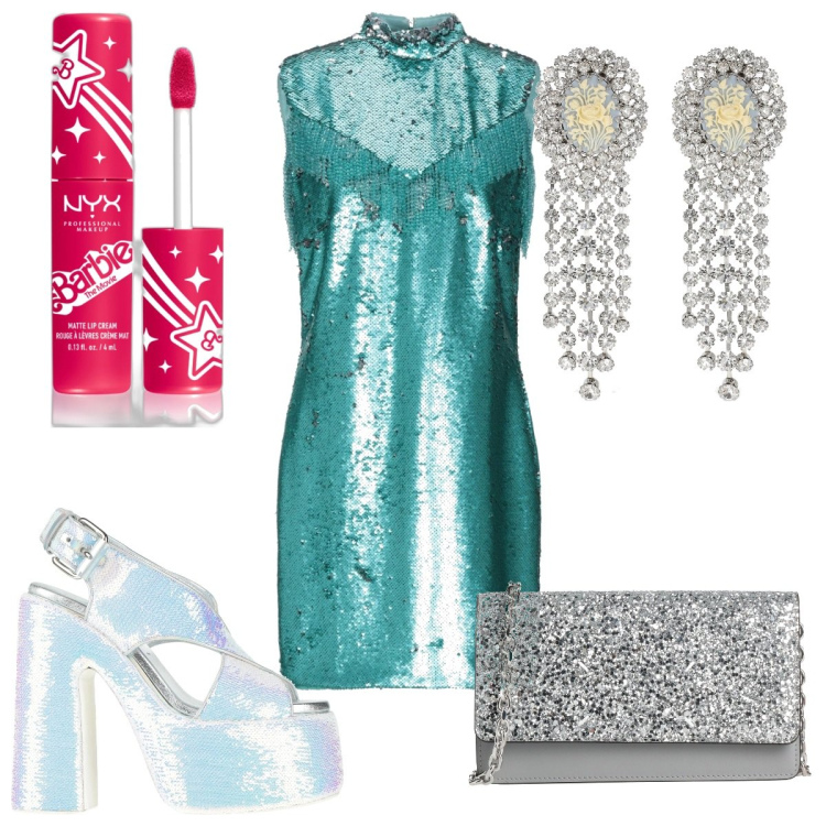 Outfit donna - Total look #2028226. Stile Glamour per Serata fuori. Abbinamento con borse a tracolla, vestiti corti, sandali in pelle, rossetti, orecchini.