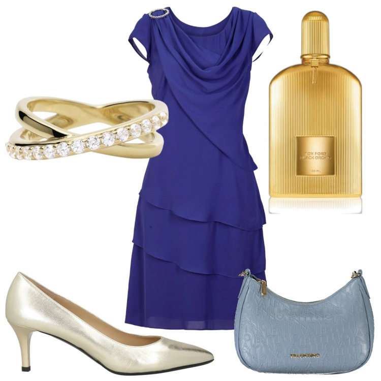 Outfit donna - Total look #2028227. Stile Chic per Serata fuori. Abbinamento con vestiti corti, décolleté, profumi, anelli, borse a spalla.
