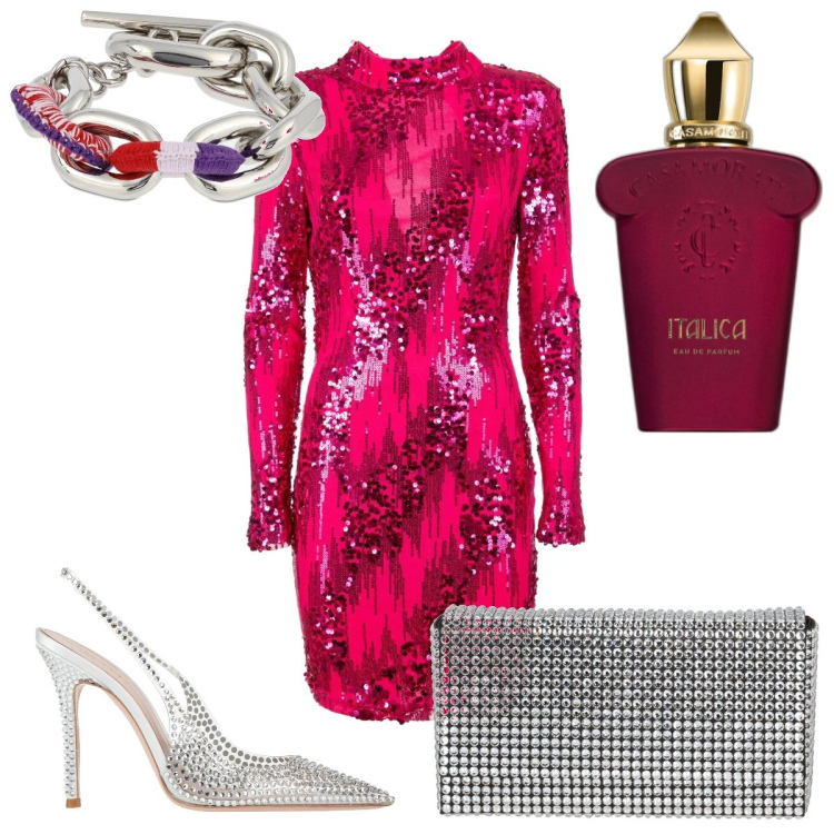 Outfit donna - Total look #2028228. Stile Glamour per Serata fuori. Abbinamento con décolleté, borse a mano, profumi, vestiti, braccialetti.