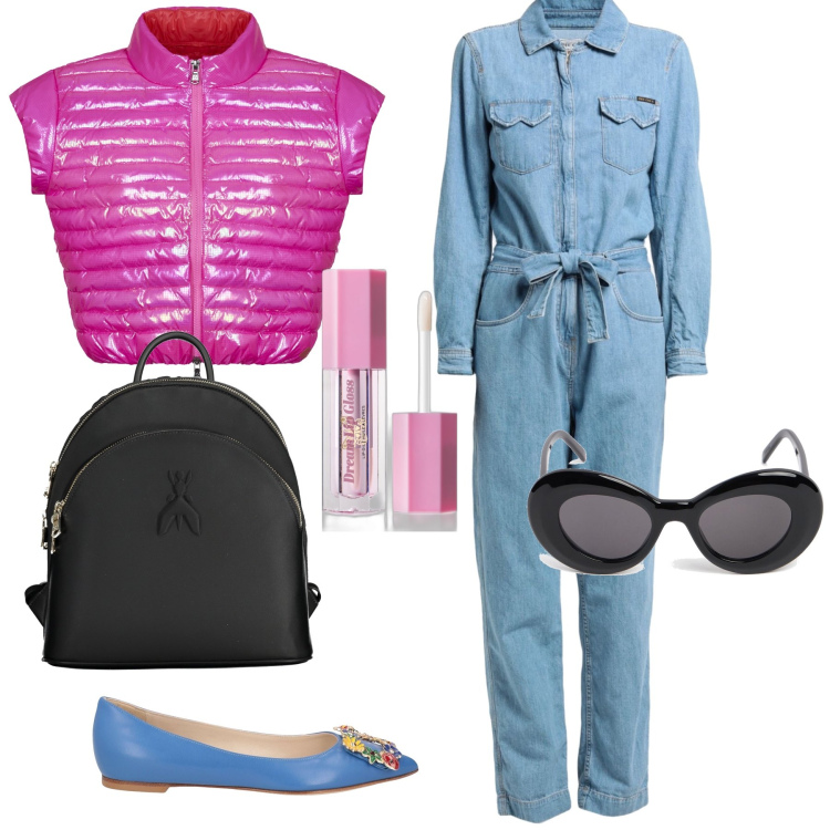 Outfit donna - Mare di stagione. Stile Trendy per Mare. Abbinamento con tute, ballerine, gloss, blazer, zaini, occhiali da sole.