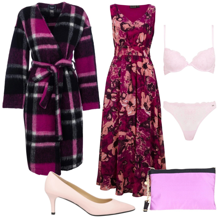 Outfit donna - Fiori e quadri a capodanno. Stile Glamour per Tutti i giorni. Abbinamento con vestiti lunghi, décolleté, reggiseni, cappotti, pochette.