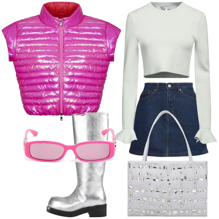 Outfit donna - Total look #2028301. Stile Glamour per Tutti i giorni. Abbinamento con pullovers, stivali, blazer, borse a spalla, minigonne, occhiali da sole.