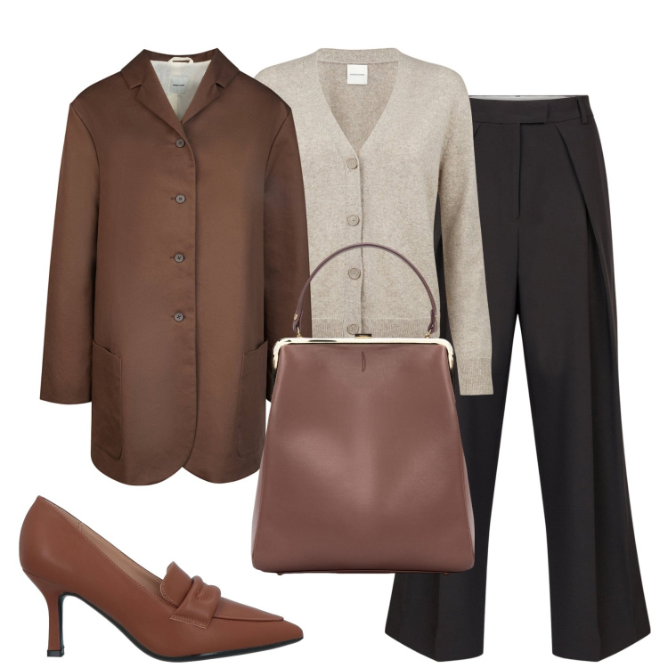 Outfit donna - Doppelganger. Stile Minimal per Tutti i giorni. Abbinamento con mocassini, borse a spalla, trench, cardigans, pantaloni.